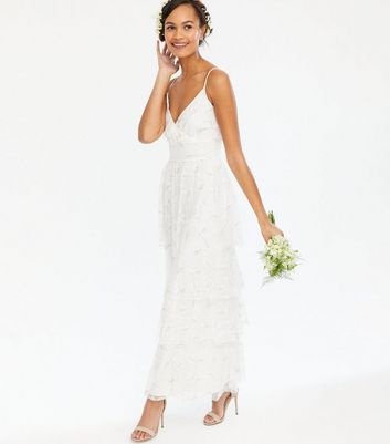 VILA White Leaf Embroidered Maxi Wrap Dress | New Look